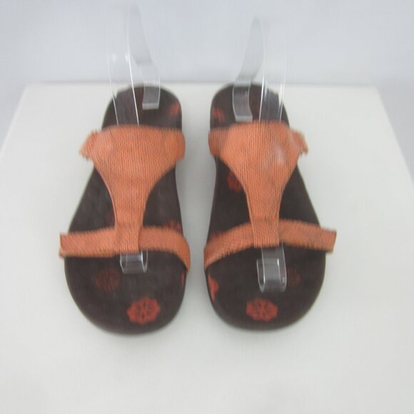 Orthoheel Womens 8 - 8.5 Orange Snakeskin Slip On Strappy Sandals Comfort Shoe - Picture 12 of 15